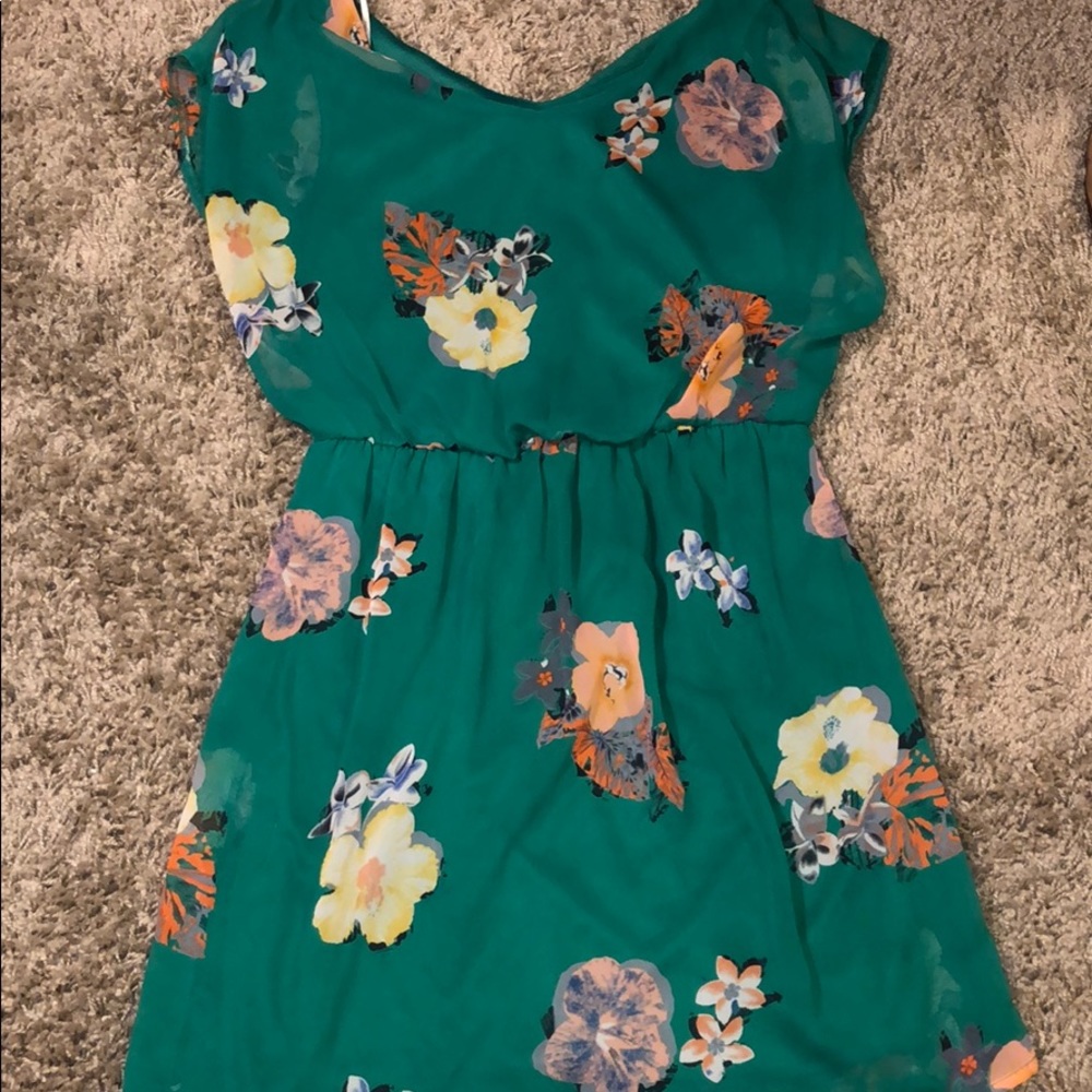 Green floral mini dress